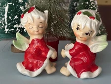Vtg LEFTON Christmas Angel Candle Hugger Set of 2 Climbers JAPAN Pixie Girls