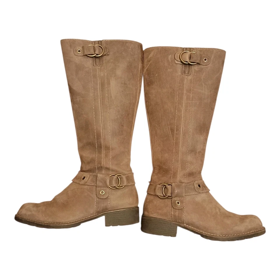 Botas de motocicleta Clarks femininas Orinoco couro camurça marrom alta fivelas tamanho 8M - Imagem 4 de 4
