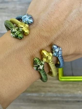 David Yurman Set 3 Renaissance 5mm Cable Cuffs Blue Yellow Green (one Free) M
