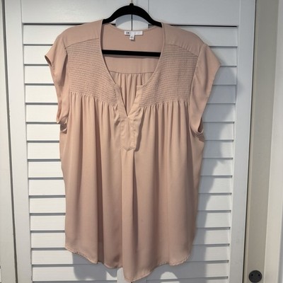 Women s Smocked Yoke Cap Sleeve Blouse Casual Work Lightweight XL