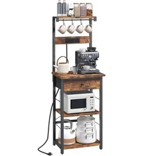 Bakers Rack with Drawer, Microwave Stand with Power Outlet, Coffee Bar Statio...