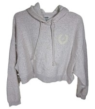 Victoria's Secret PINK light grey melange cropped Drawstring Hoodie L 90sAesthic