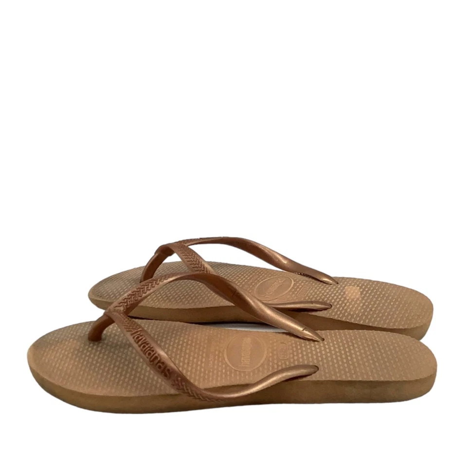 Sandalias Havaianas Niños Pequeños 3-4 Delgadas Chanclas Dorado Marrón 3Y 4Y Plano Piscina Beac Foto 4 de 4