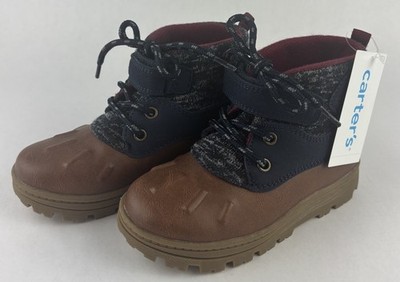 Carters Boys Duck Boots Todder Size 10 Hook Loop Lace Navy Blued Brown CF21L18B