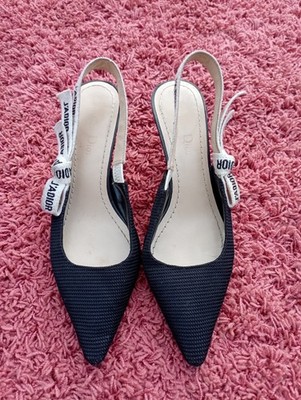 Christian Dior J'Adior Slingback Pump Black Fabric Ribbon Size 37