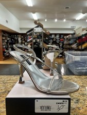 Nine West Isaw 3 Silver Women's Mirrored Cross Strap Slingback Sandals Size 6M