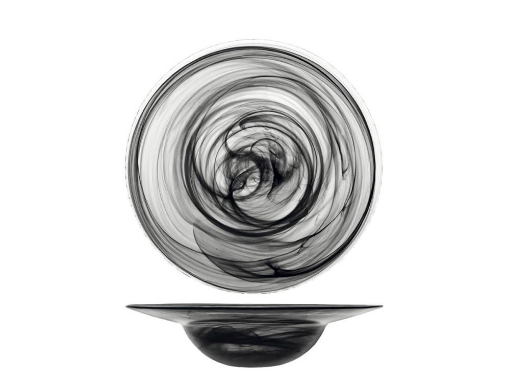 6 H&H Alabastro Glass Black Transparent Pasta Bowls