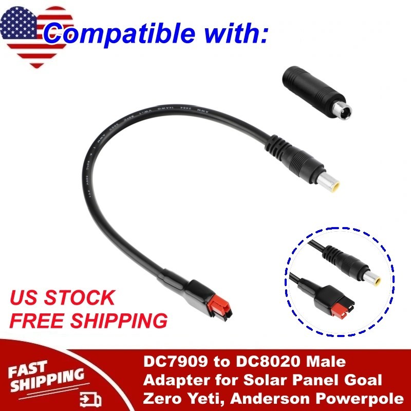 DC7909 to DC8020 Male Adapter for Solar Panel Goal Zero Yeti, Anderson Powerpole
