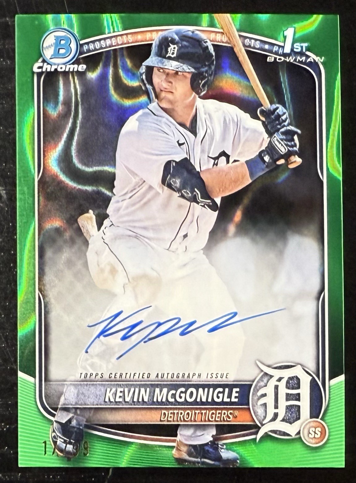 2025 Bowman Chrome Kevin McGonigle Green Lava Refractor Auto /99 1st Prospect