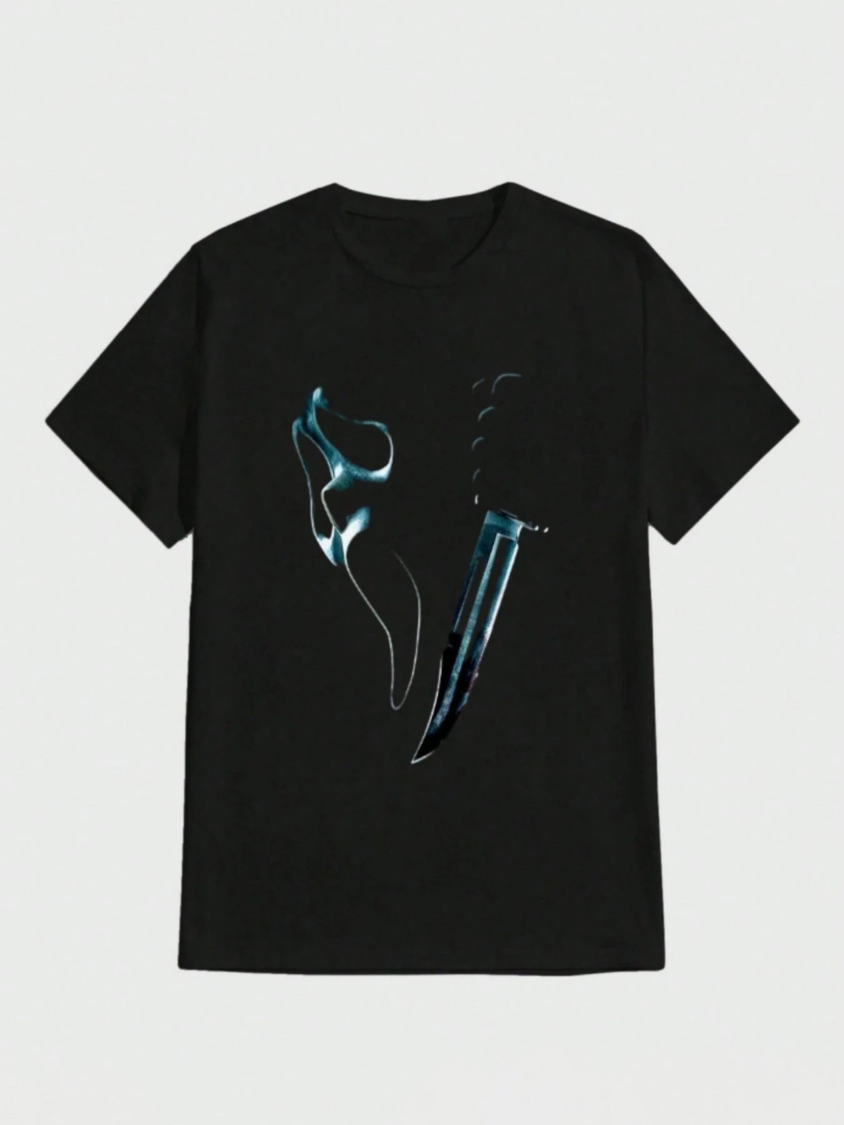 Ghost Face Knife Graphic Black Short Sleeve T-Shirt Horror Movie Casual Tee