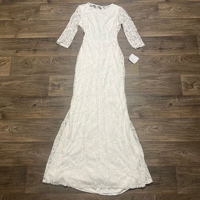 NEW Lulu's Adley White Lace Three-Quarter Backless Maxi Dress Size Small NWT