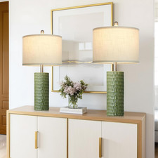 Modern Ceramic Table Lamps for Night Stands - Bedside Lamps Set of 2 for Nightst