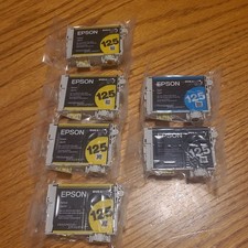 6 Genuine Sealed 125 Epson Cartridges 1 Black, 1 Cyan,  4 Yellow