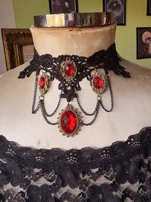 Choker schwarz rot Halsband Goth Steampunk Gothic Vampire Spitze Cosplay Barock