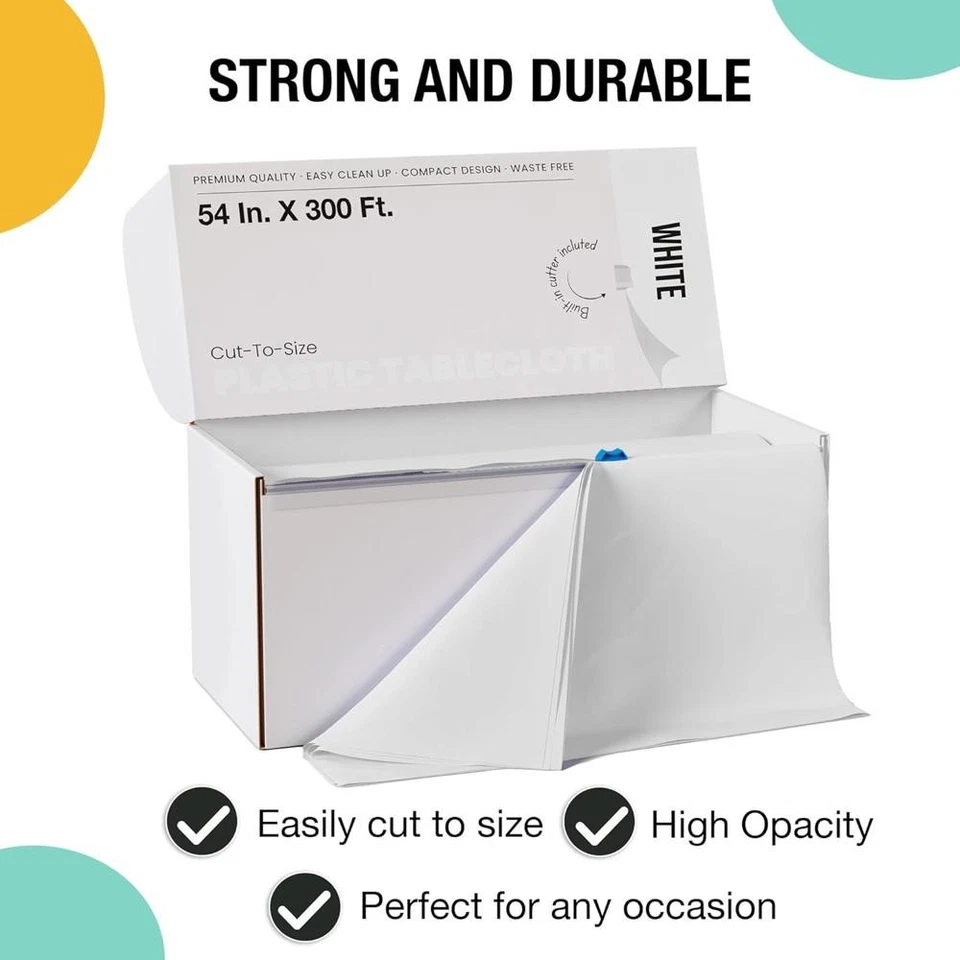 54 Inch X 300 Feet White Plastic Table Cover Roll in A Cut - to - Size Box - image 3 of 4