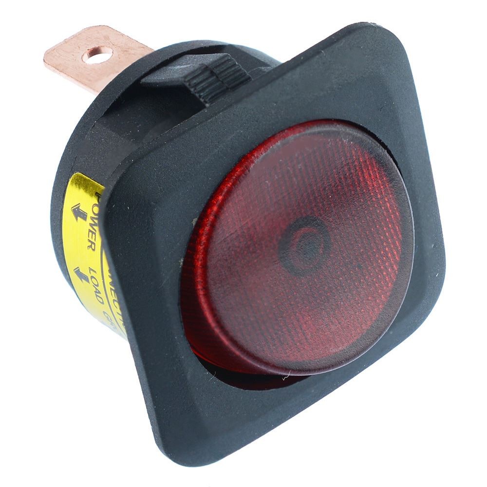 Red illuminated Flanged Circular Rocker Switch SPST 12V