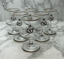 6 x Vintage Napoleon Brandy Cognac Balloon Glasses Snifter Gold Gilded Rim 9cm H