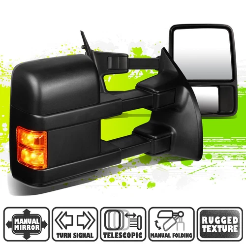 Black Manual Side Towing Mirrors LED Turn Signal for F250-550 Super Duty 08-16