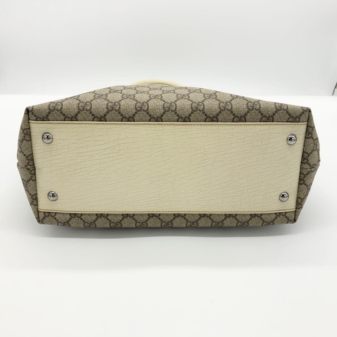 GUCCI GG Supreme Canvas Tote Bag Beige Leather Handle A4 Storage Pre-owned thumbnail 4