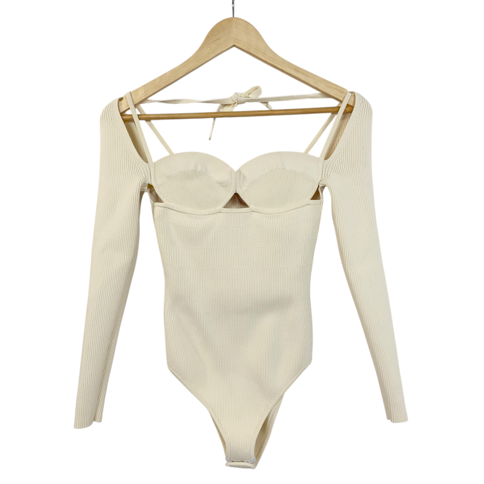 Altuzarra Ribbed Knit Bodysuit XS Ivory sweetheart Long Sleeve Designer Top
