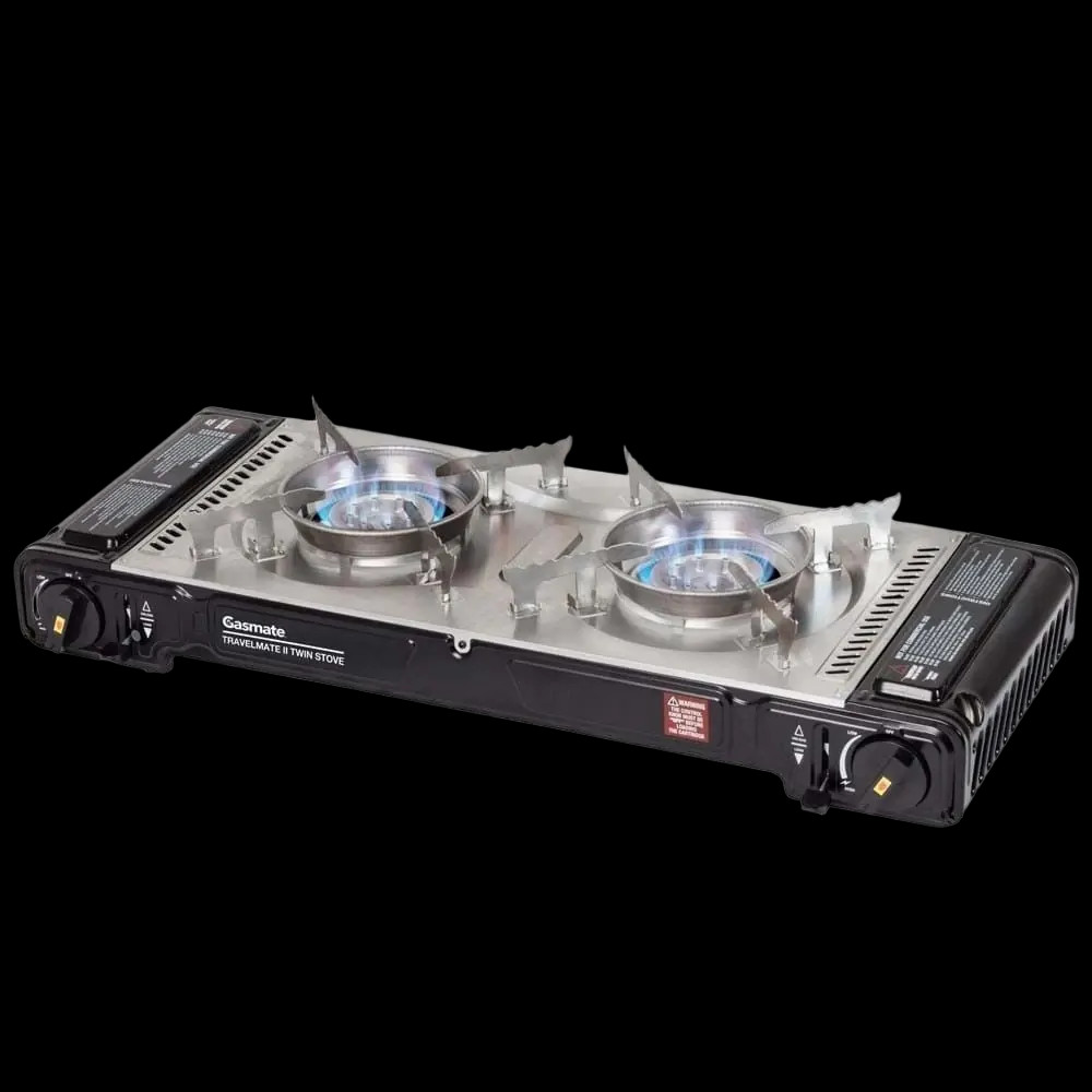 Gasmate Travelmate II Deluxe Twin Butane Stove Black with