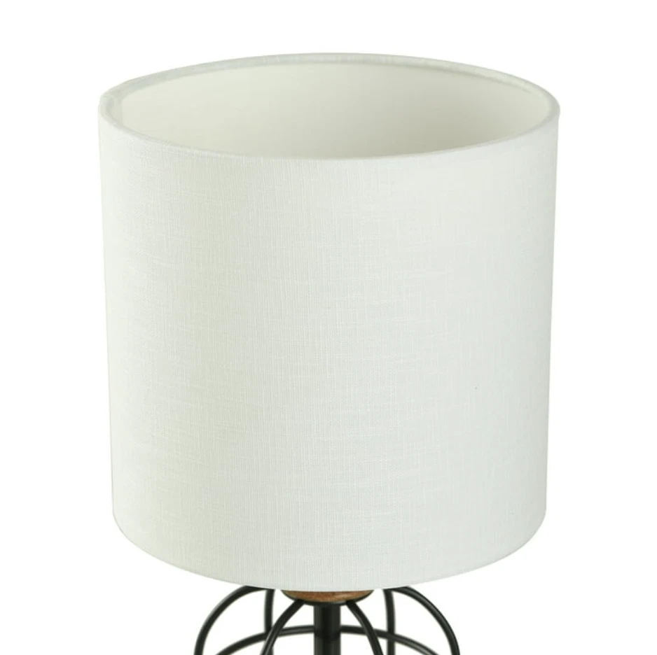 Lámpara de mesa Mainstays jaula de metal negro con detalles de madera y pantalla de tambor, 17" Foto 4 de 4