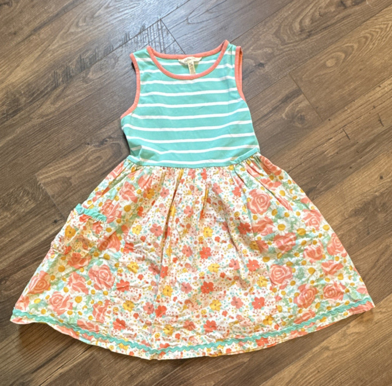 Matilda Jane Girls Fit & Flare Sleeveless Floral Striped Dress Size 10