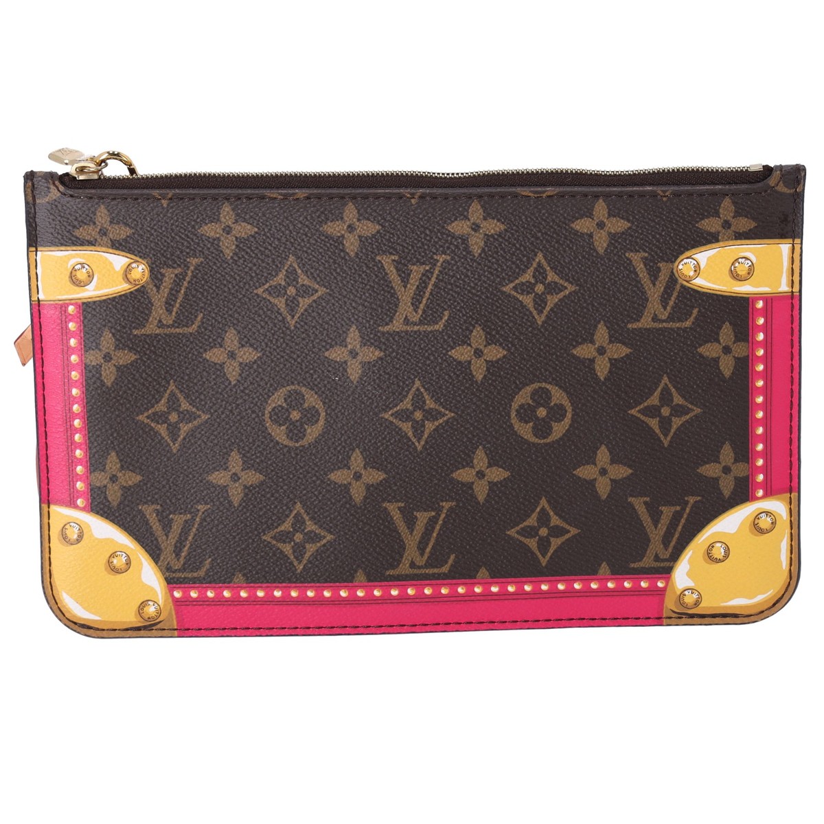 Louis Vuitton Summer Trunk Monogram Neverfull Pouch Wristlet Brown
