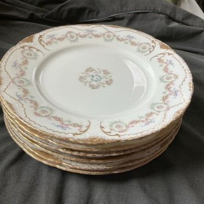 6 RARE Haviland Limoges 9” Plates Schleiger Pattern 330 Ribbons