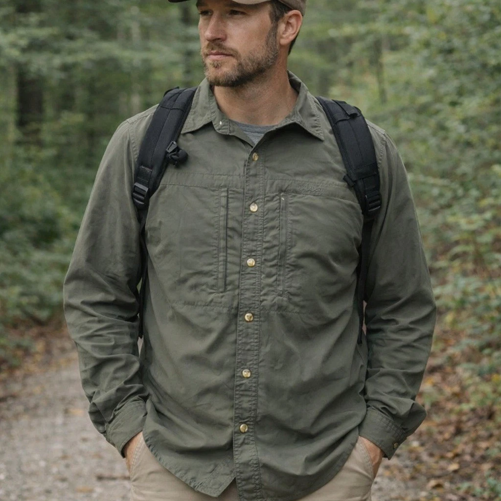 L.L.Bean Nylon Field Shirt Vented Outdoor Hiking Fishing Olive Green Men's M