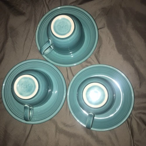 3pc Fiestaware Turquoise Fiesta Tea Cup & Saucer Set Clean!! Nice !!WOW!!