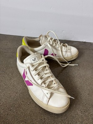 Veja ESPLAR LEATHER WHITE ULTRAVIOLET Lime Green Women s Size 10