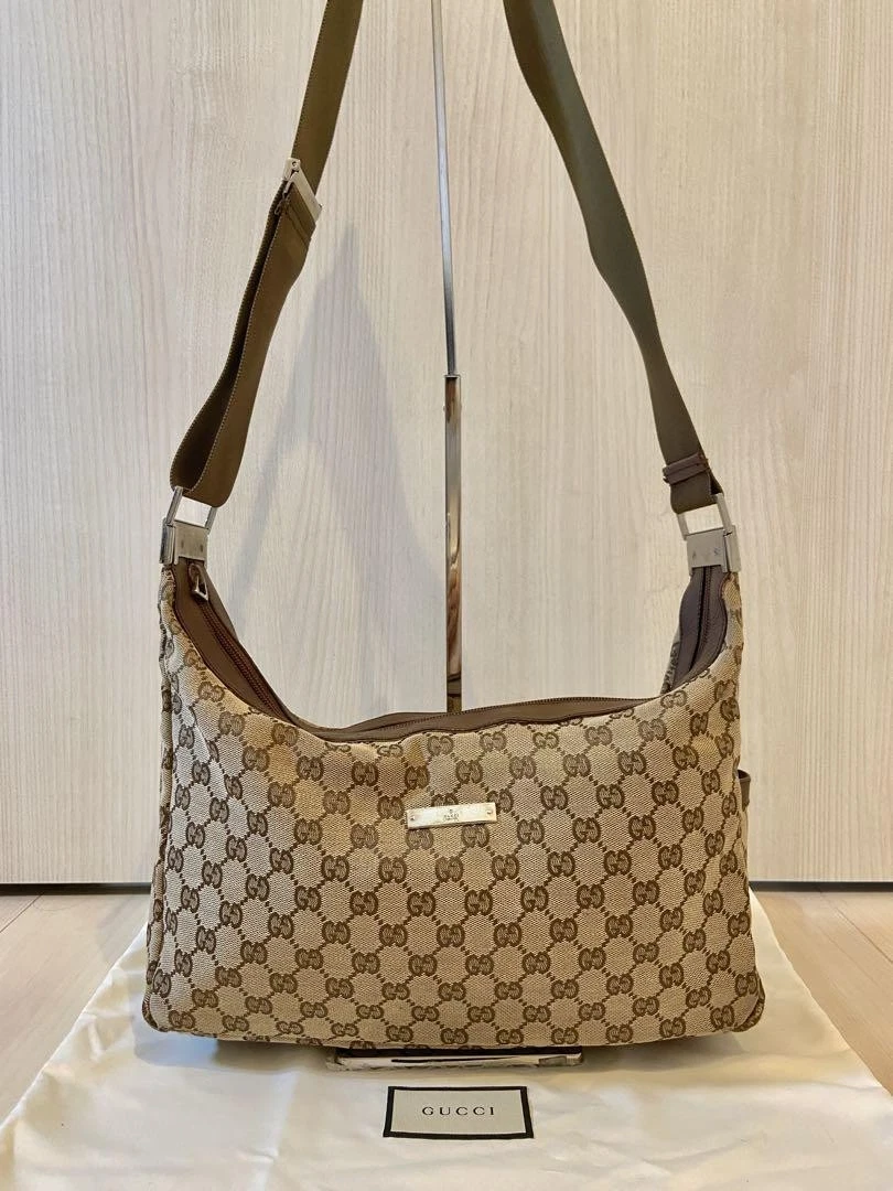Gucci Shoulder Bag Gg Canvas Leather Half Moon Over The Shoulder Purse Designer
