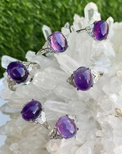 Wholesale Lot 6 Pcs Natural Amethyst White Bronze Rings Crystal