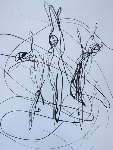 Original signed Ink sketch drawing of dancers portrait Approx. A2 - Picture 4 of 8