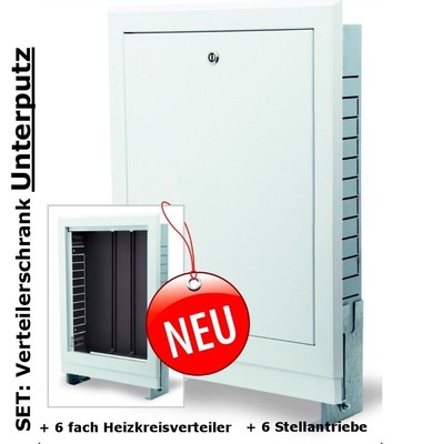Fußbodenheizung Schrank Unterputz + 6 Fach Heizkreisvertei ler + 6 Stellantrieb 
