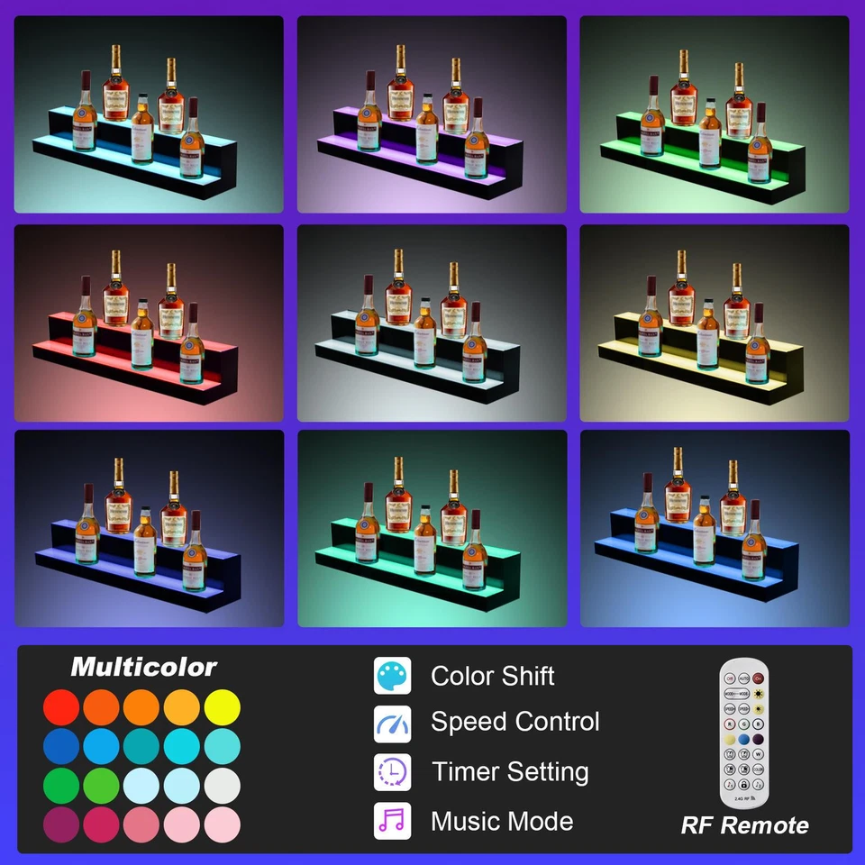 Estante de exhibición de botellas de licor iluminado 23-39" LED BAR 2-3 pasos Foto 4 de 4