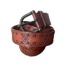 Women's Studded embossed leather belt brown XL