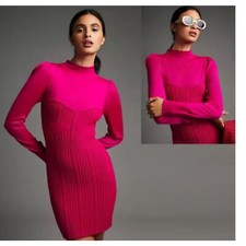 Anthropologie Ribbed Sweater Bodycon Dress, Pink, Mini/Mock Turtleneck