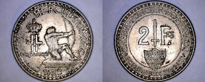 1926 Monaco 2 Franc World Coin
