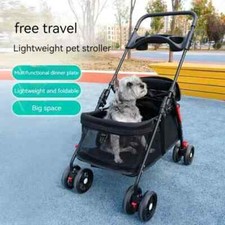 Pet Stroller Detachable and Easy Folding Breathable Cat Dog with Storage Basket