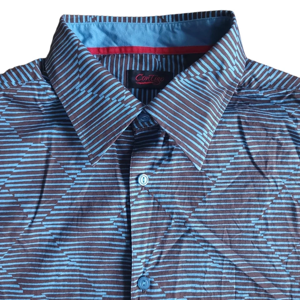 Camisa de vestir a rayas contigo para hombre ajustada psicodélica manga larga botón ajustada talla XL Foto 2 de 4