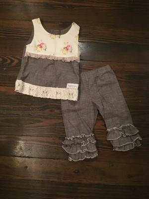 Grey Floral Ruffle Pants Set 