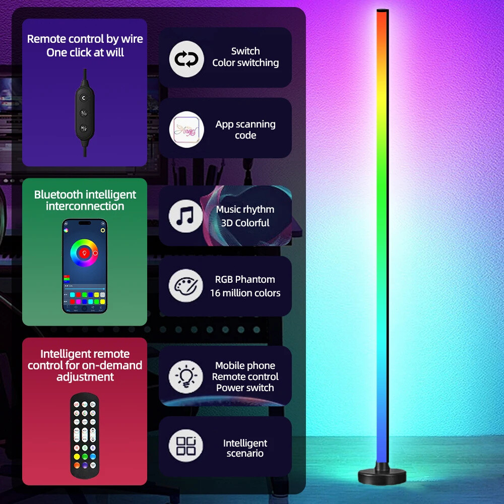 47" LED Floor Lamp Corner Light Lamp RGB&plus;White Modern Smart Remote & App Control