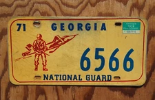 1971 to 1974 Georgia NATIONAL GUARD License Plate # 6566