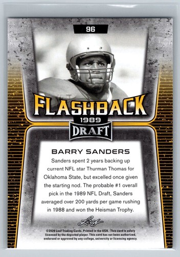 Barry Sanders 2020 Leaf Draft Football #96 Detroit Lions - Picture 2 of 2