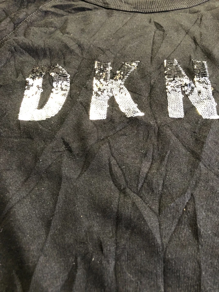 Sudadera DKNY Para Mujer Grande Lentejuelas Logo Negro Tejido Pullover Crew Foto 2 de 4