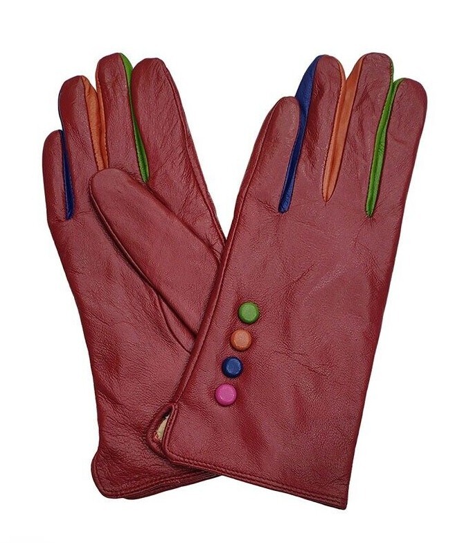 Ladies Leather Glove Two Tone Soft Stylish Button Gloves Travel Outdoor