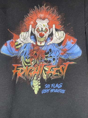 Six Flags Hoodie Mens Medium Black Fright Fest Clown Graphic Size XL Youth - Picture 7 of 8