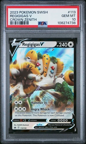 PSA 10 GEM MINT 2023 Pokemon Crown Zenith REGIGIGAS V #113 Ultra Rare